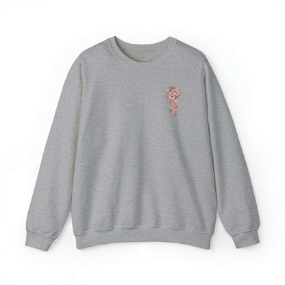 Custom Unisex Blooming Flower Cross Heavy Blend Crewneck Sweatshirt | PERSONALIZED - ChoreGirl