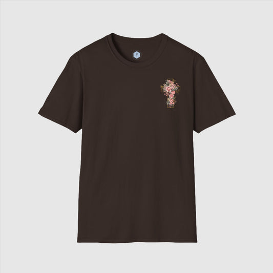 Custom Unisex Blooming Flower Cross Softstyle T-Shirt | PERSONALIZED - ChoreGirl