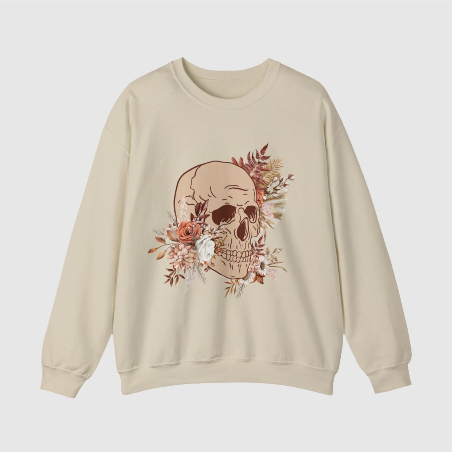 Custom Unisex Vintage Skull and Flower Heavy Blend Crewneck Sweatshirt | PERSONALIZED - ChoreGirl