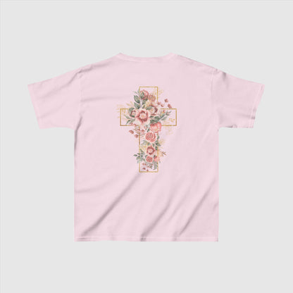 Custom Kids Blooming Cross Heavy Cotton Tee | PERSONALIZED - ChoreGirl