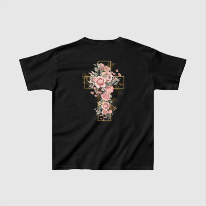 Custom Kids Blooming Cross Heavy Cotton Tee | PERSONALIZED - ChoreGirl