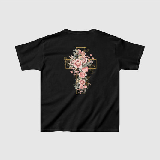 Custom Kids Blooming Cross Heavy Cotton Tee | PERSONALIZED - ChoreGirl