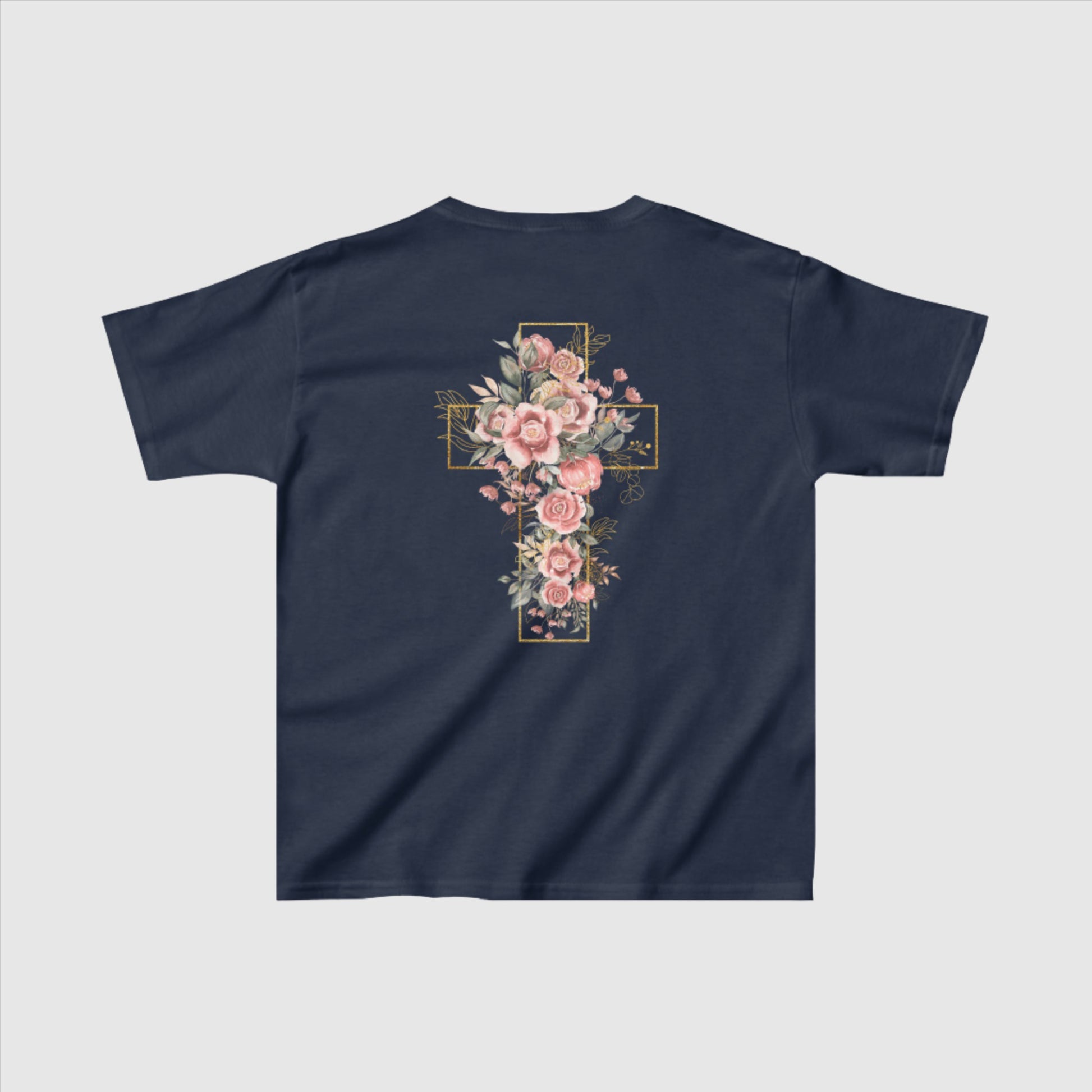 Custom Kids Blooming Cross Heavy Cotton Tee | PERSONALIZED - ChoreGirl