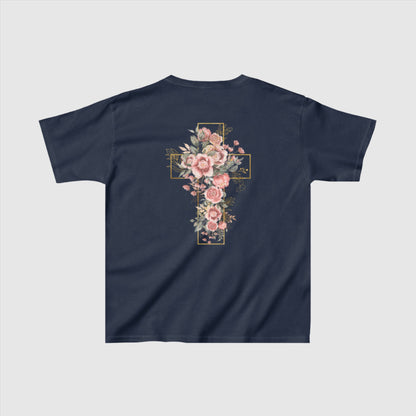 Custom Kids Blooming Cross Heavy Cotton Tee | PERSONALIZED - ChoreGirl