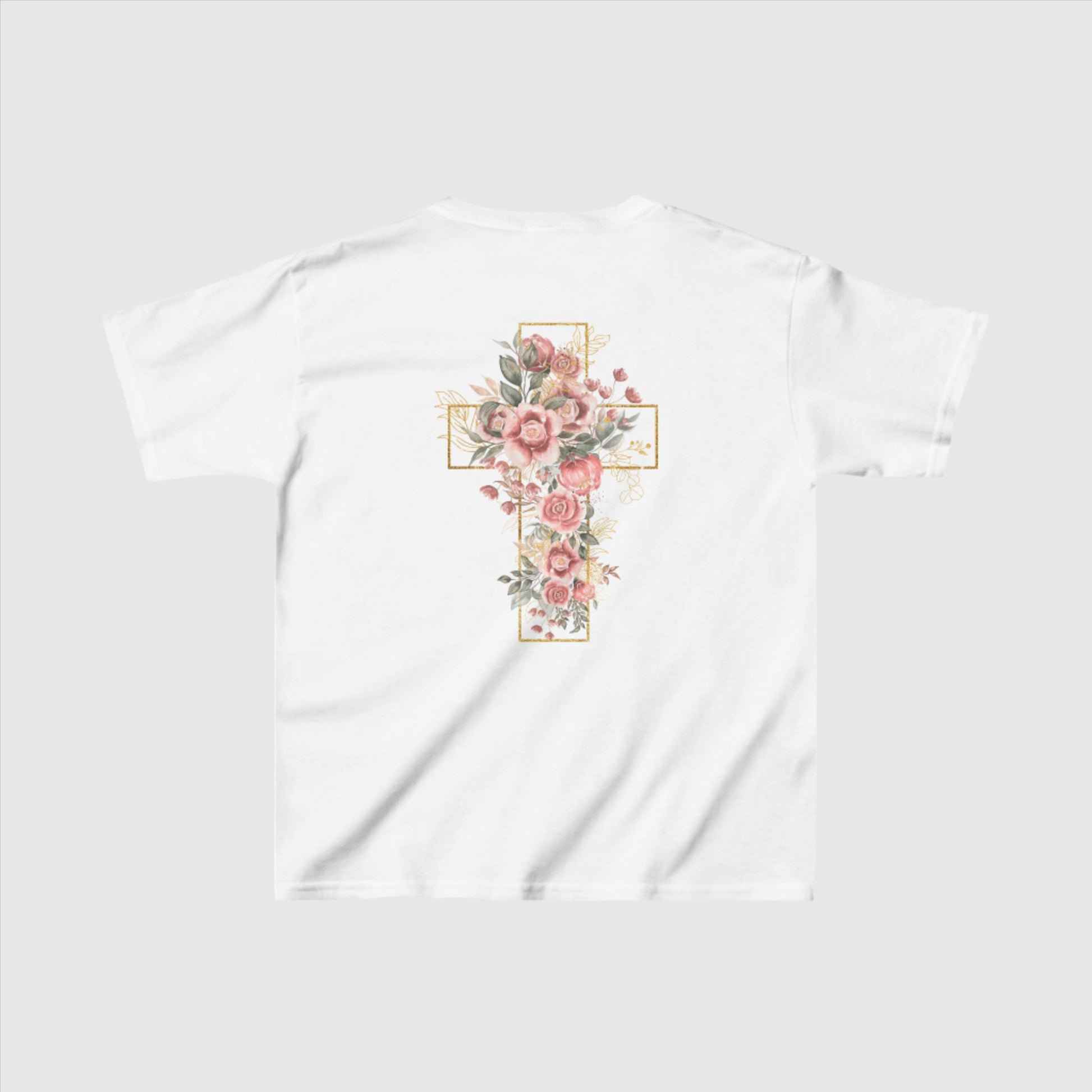 Custom Kids Blooming Cross Heavy Cotton Tee | PERSONALIZED - ChoreGirl