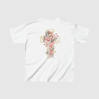 Custom Kids Blooming Cross Heavy Cotton Tee | PERSONALIZED - ChoreGirl
