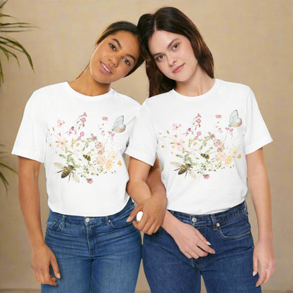 Unisex Vintage Wild Flower and Bee Jersey Short Sleeve Tee - ChoreGirl