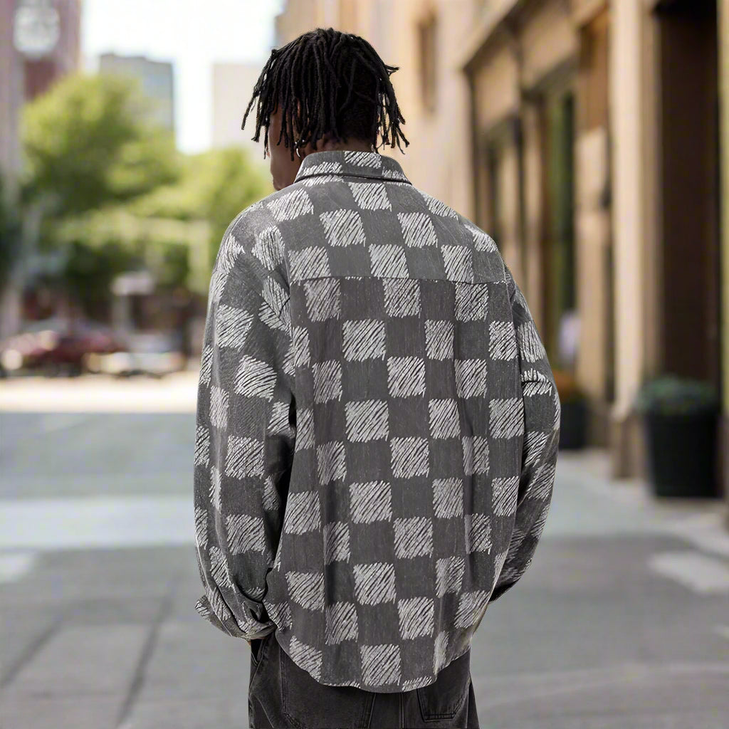 Men's Checkered Loose Button-up Shirt - ChoreGirl