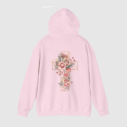 Custom Unisex Blooming Flower Cross Heavy Blend Hoodie | PERSONALIZED - ChoreGirl