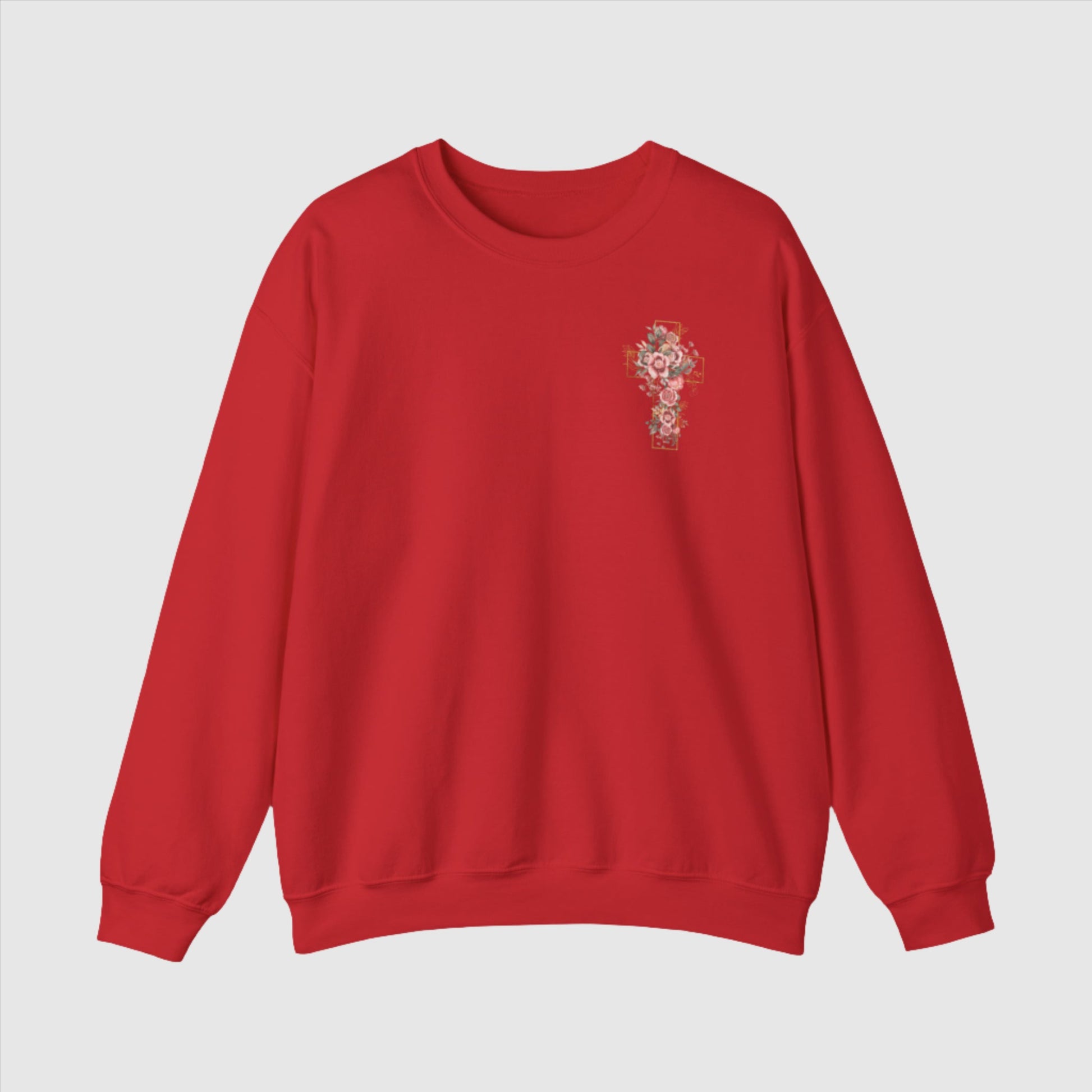 Custom Unisex Blooming Flower Cross Heavy Blend Crewneck Sweatshirt | PERSONALIZED - ChoreGirl