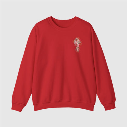 Custom Unisex Blooming Flower Cross Heavy Blend Crewneck Sweatshirt | PERSONALIZED - ChoreGirl