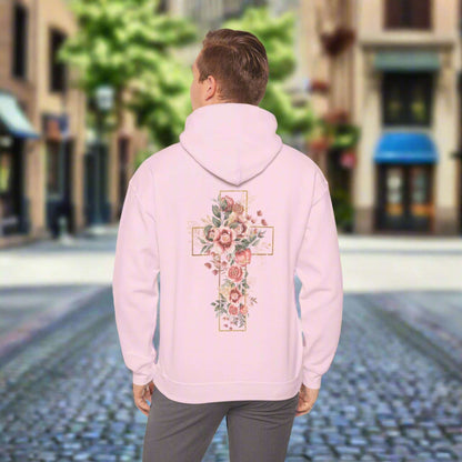 Custom Unisex Blooming Flower Cross Heavy Blend Hoodie | PERSONALIZED - ChoreGirl