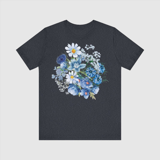 Custom Unisex Vintage Gardening Style Blue Flower Jersey Short Sleeve Tee | PERSONALIZED - ChoreGirl