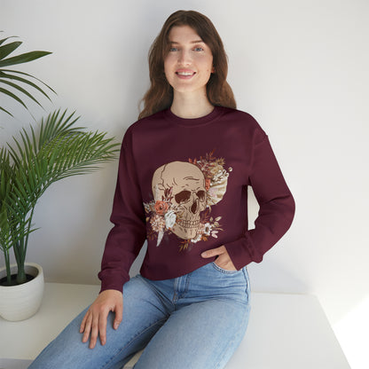 Custom Unisex Vintage Skull and Flower Heavy Blend Crewneck Sweatshirt | PERSONALIZED - ChoreGirl