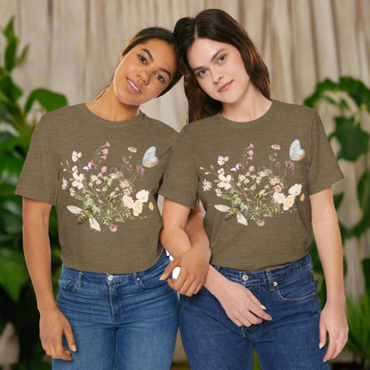 Unisex Vintage Wild Flower and Bee Jersey Short Sleeve Tee - ChoreGirl