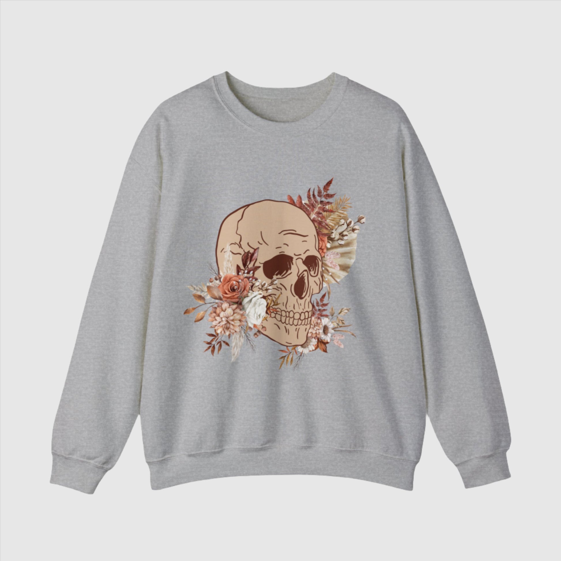 Custom Unisex Vintage Skull and Flower Heavy Blend Crewneck Sweatshirt | PERSONALIZED - ChoreGirl