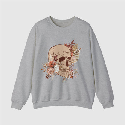 Custom Unisex Vintage Skull and Flower Heavy Blend Crewneck Sweatshirt | PERSONALIZED - ChoreGirl