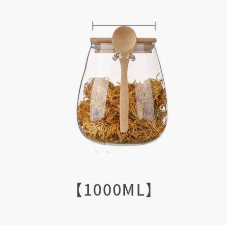 Large Capacity Transparent Glass Sealed Storage Jar with Spoon - ChoreGirl