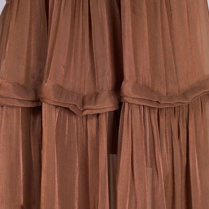 Women's V-neck Lantern Sleeve Fitted Waist Pleated Long Silk Dress with Belt