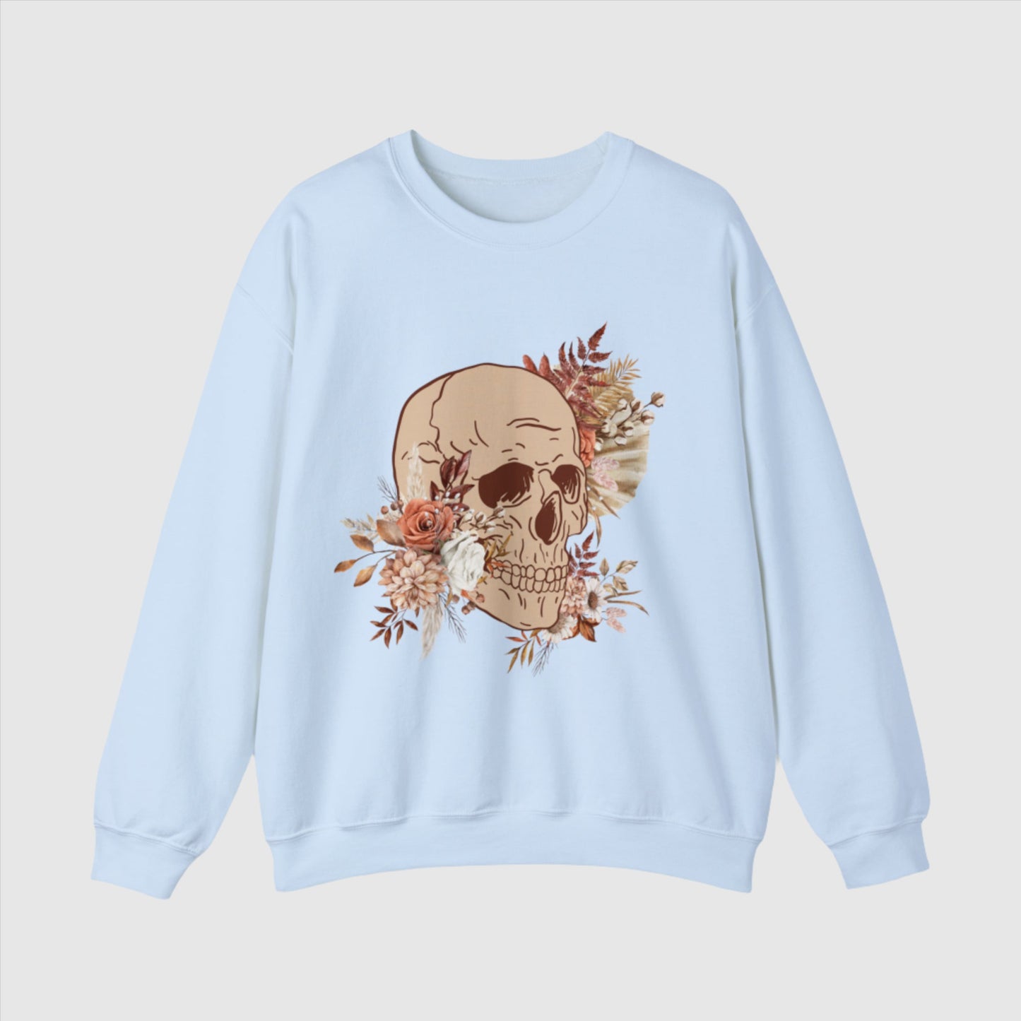 Custom Unisex Vintage Skull and Flower Heavy Blend Crewneck Sweatshirt | PERSONALIZED - ChoreGirl