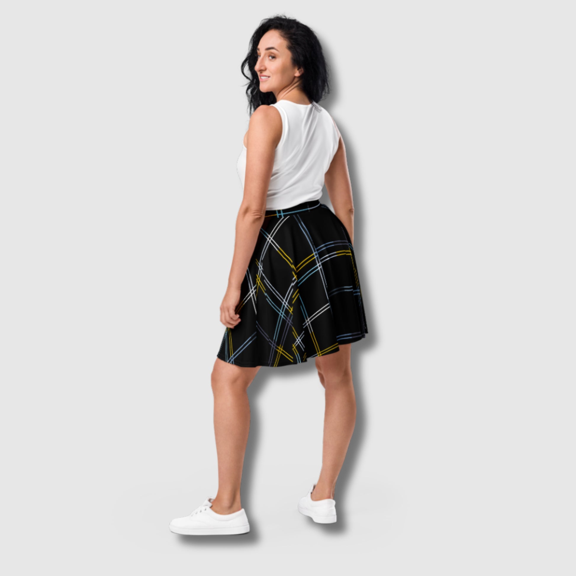 Custom Women's Black Checkered Skater Skirt | PERSONALIZED - ChoreGirl