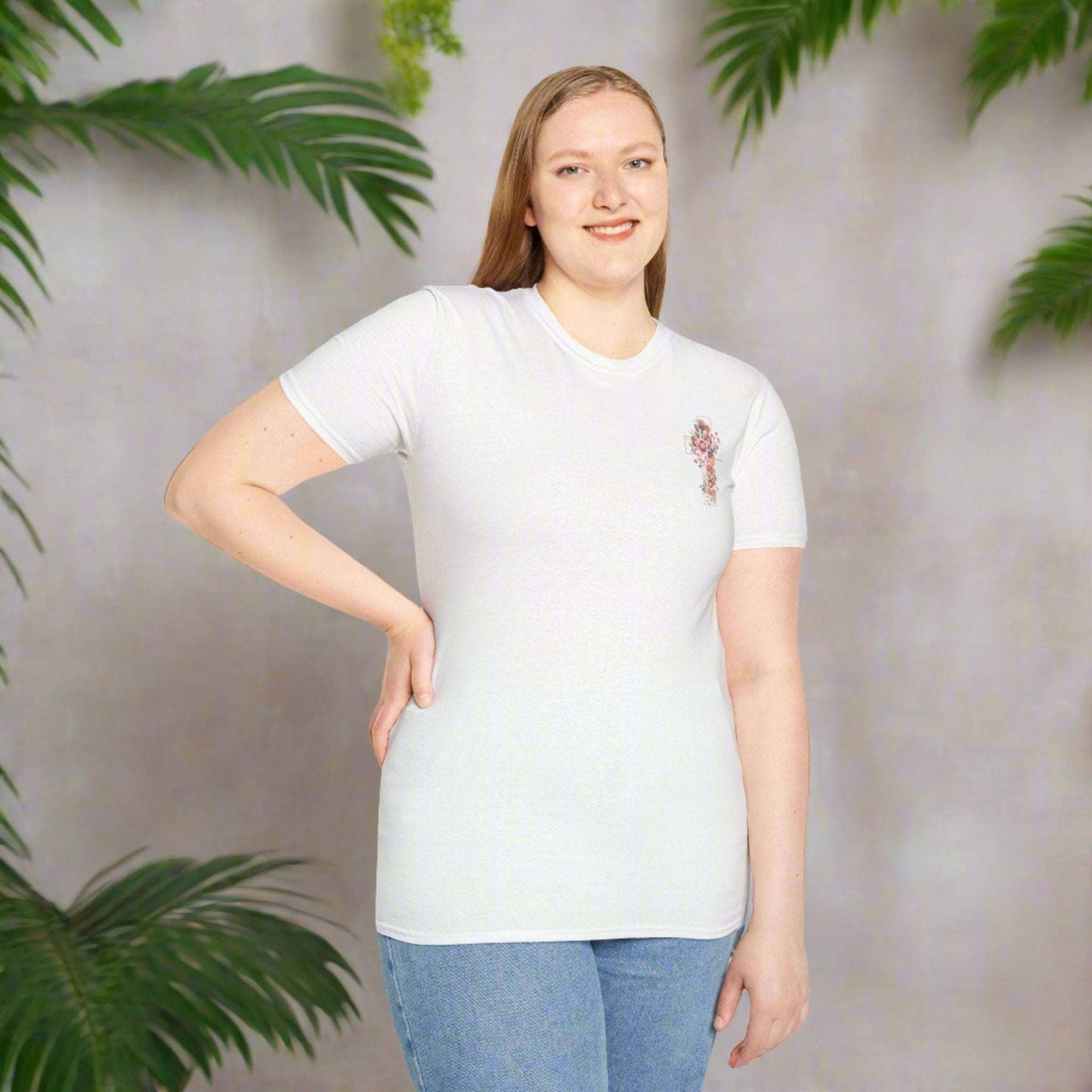 Custom Unisex Blooming Flower Cross Softstyle T-Shirt | PERSONALIZED - ChoreGirl