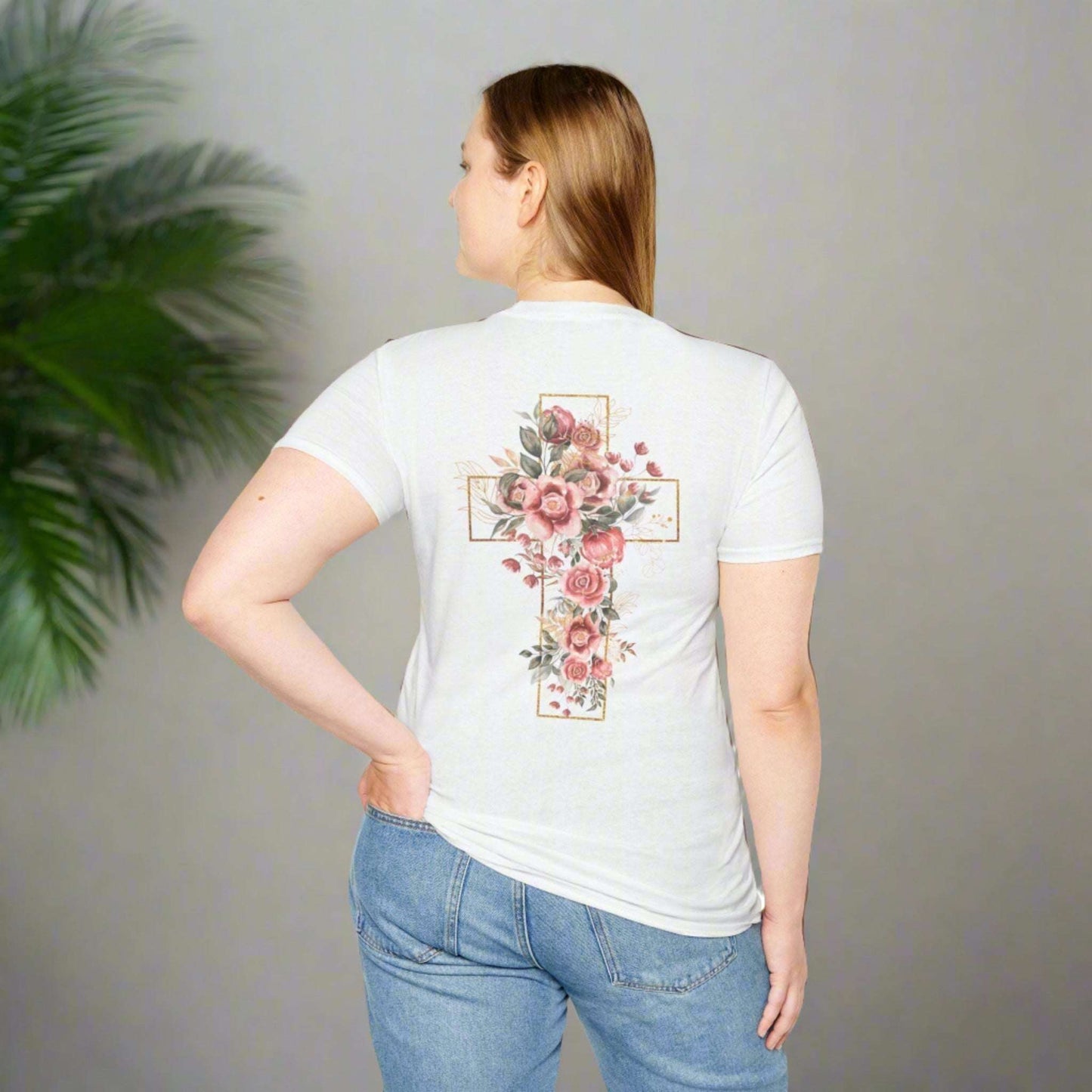 Custom Unisex Blooming Flower Cross Softstyle T-Shirt | PERSONALIZED - ChoreGirl