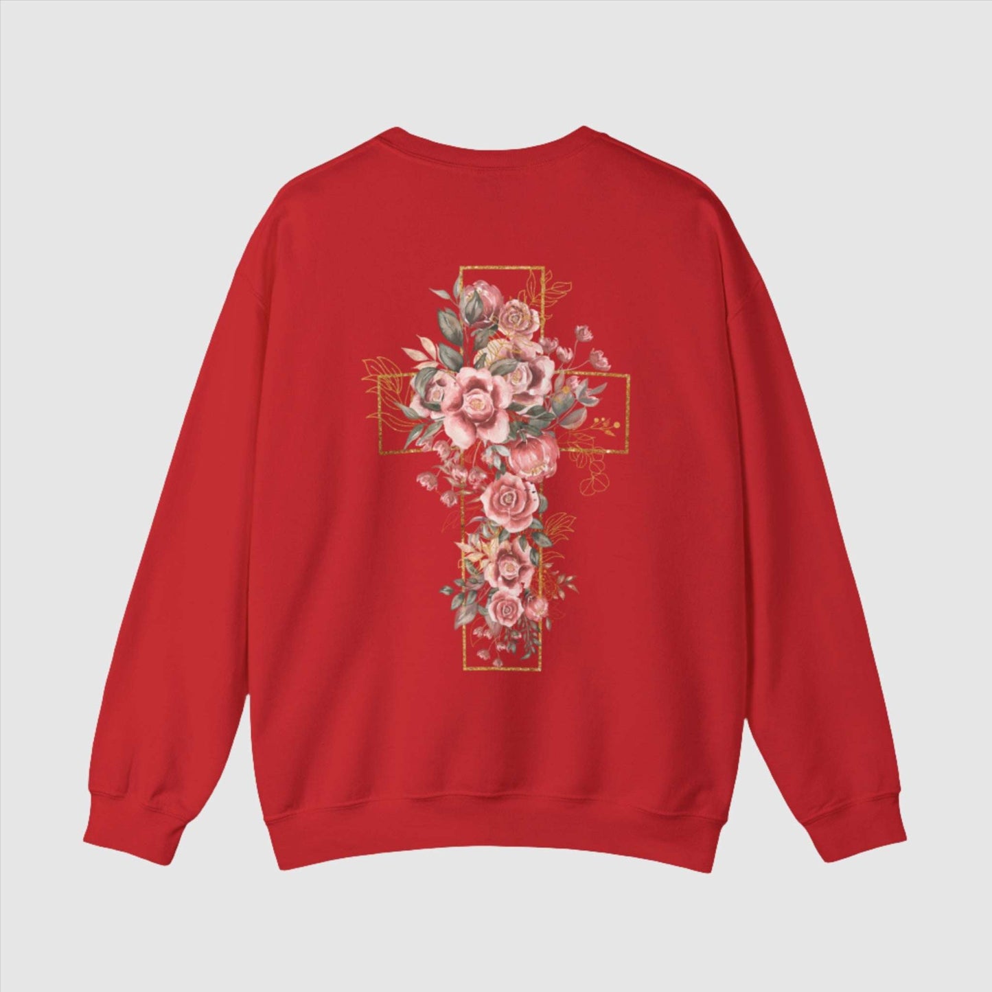 Custom Unisex Blooming Flower Cross Heavy Blend Crewneck Sweatshirt | PERSONALIZED - ChoreGirl
