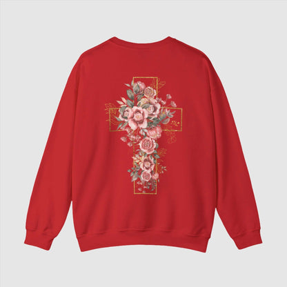 Custom Unisex Blooming Flower Cross Heavy Blend Crewneck Sweatshirt | PERSONALIZED - ChoreGirl