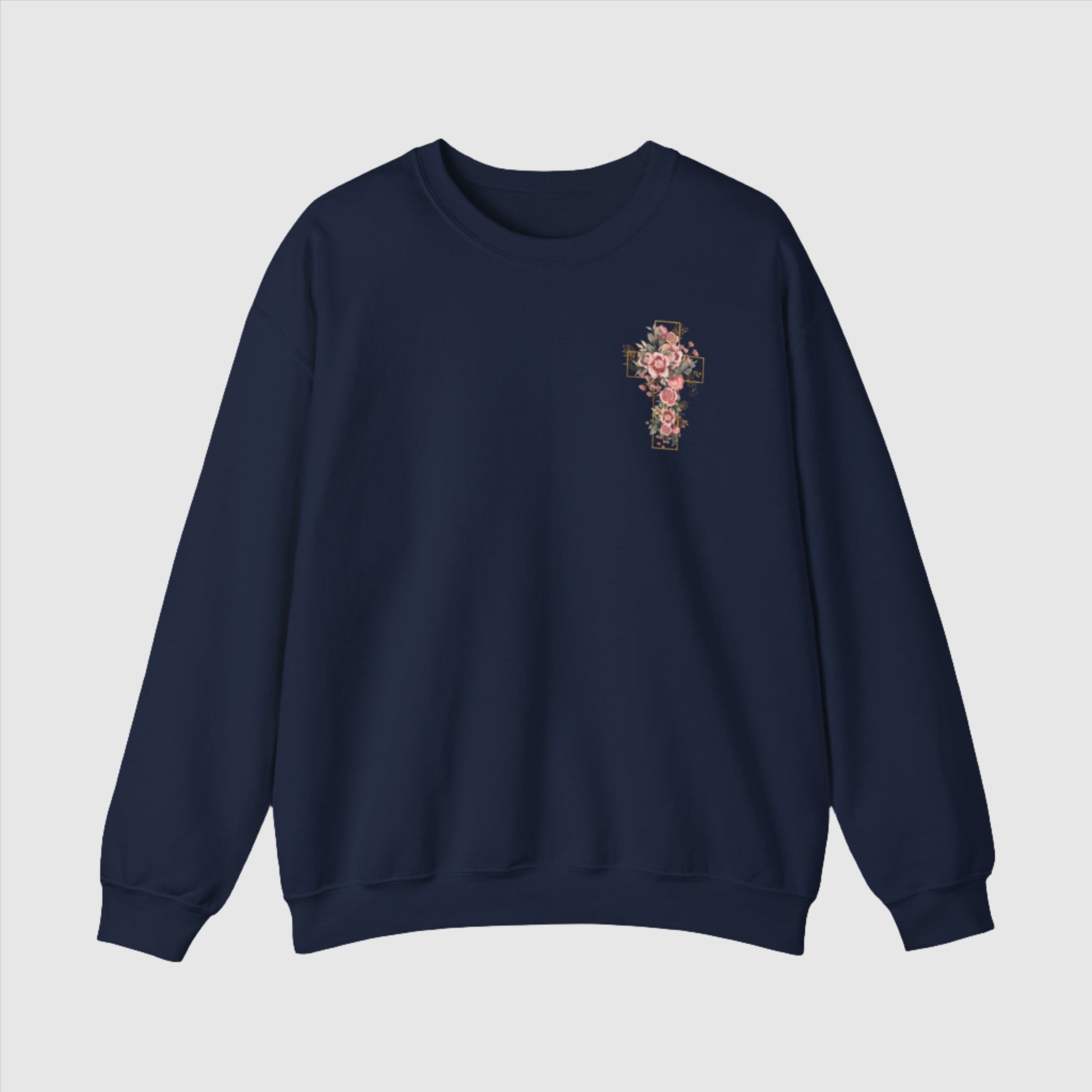 Custom Unisex Blooming Flower Cross Heavy Blend Crewneck Sweatshirt | PERSONALIZED - ChoreGirl