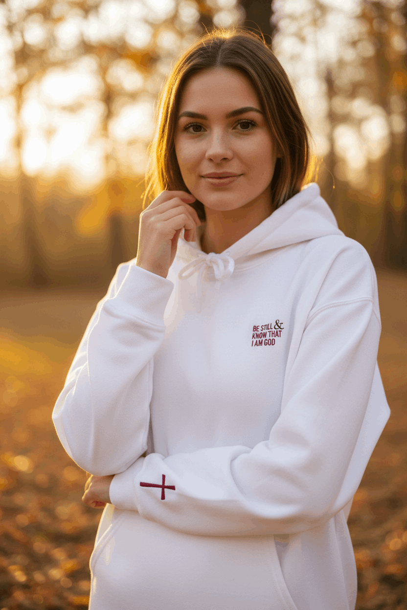 Be Still & Know That I Am God Hoodie — Christian Cross Faith Sweatshirt