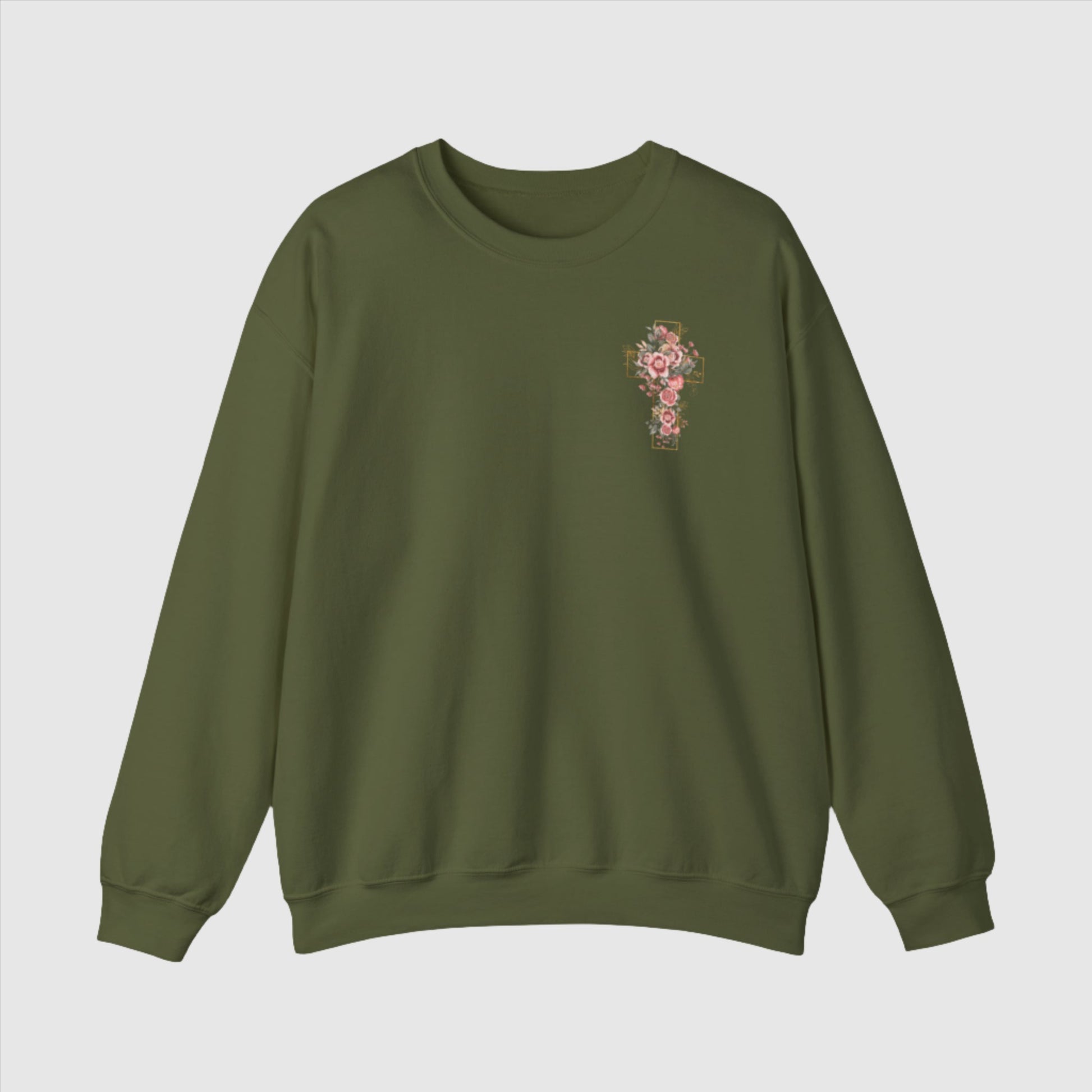 Custom Unisex Blooming Flower Cross Heavy Blend Crewneck Sweatshirt | PERSONALIZED - ChoreGirl