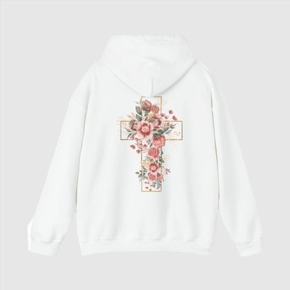 Custom Unisex Blooming Flower Cross Heavy Blend Hoodie | PERSONALIZED - ChoreGirl