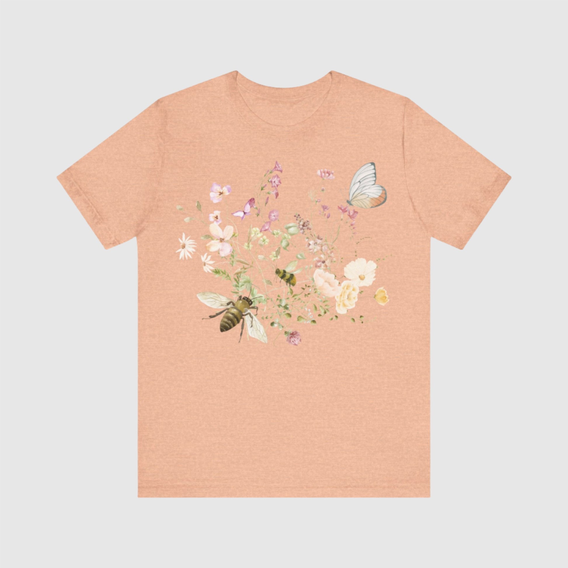 Unisex Vintage Wild Flower and Bee Jersey Short Sleeve Tee - ChoreGirl