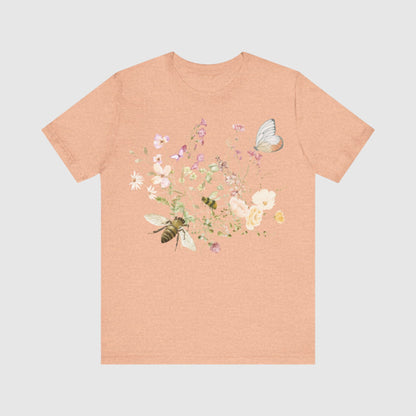 Unisex Vintage Wild Flower and Bee Jersey Short Sleeve Tee - ChoreGirl