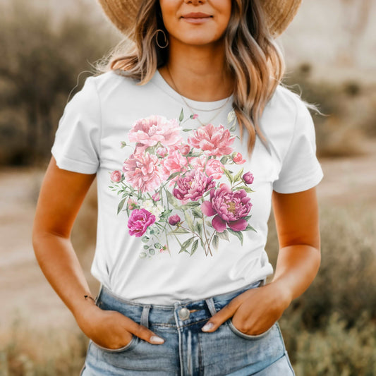 Custom Unisex Beautiful Vintage Peony Cottagecore Style Jersey Short Sleeve Tee | PERSONALIZED - ChoreGirl