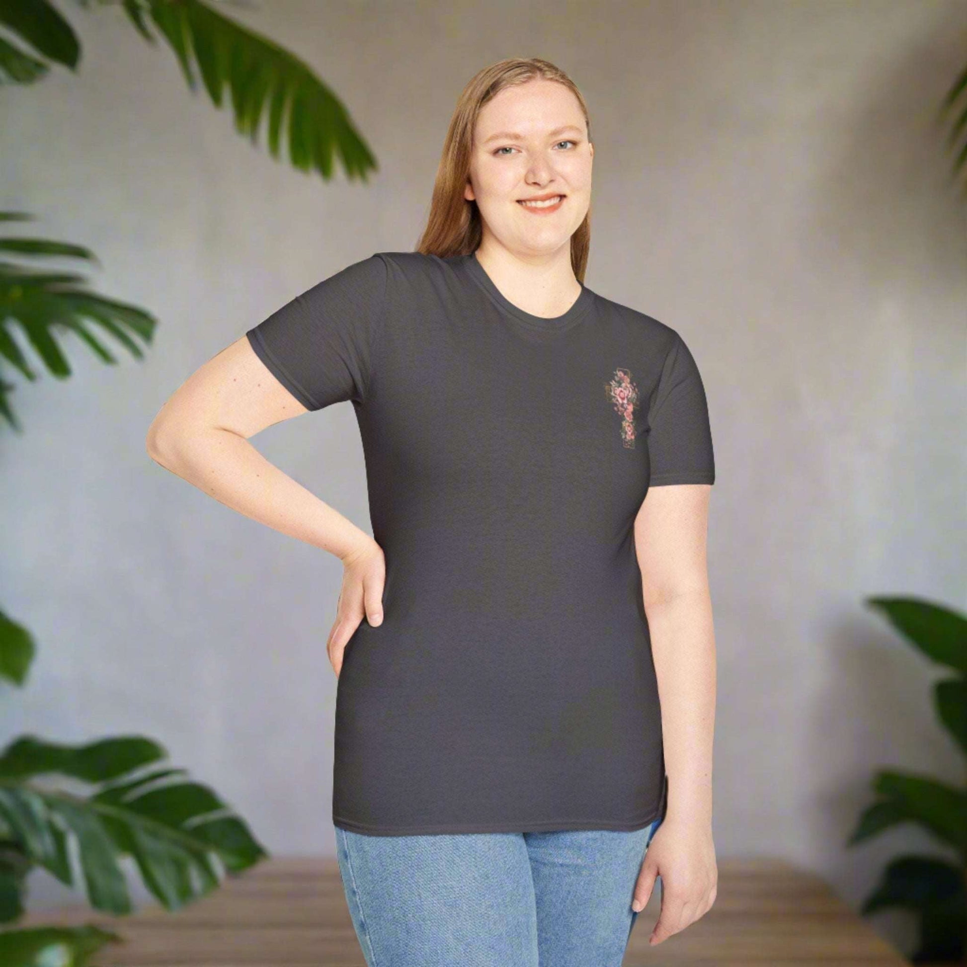 Custom Unisex Blooming Flower Cross Softstyle T-Shirt | PERSONALIZED - ChoreGirl