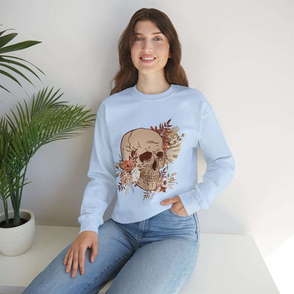 Custom Unisex Vintage Skull and Flower Heavy Blend Crewneck Sweatshirt | PERSONALIZED - ChoreGirl