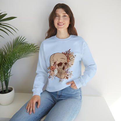 Custom Unisex Vintage Skull and Flower Heavy Blend Crewneck Sweatshirt | PERSONALIZED - ChoreGirl