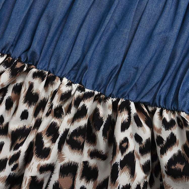 Baby Girl Cotton Blue and Leopard Print Dress - ChoreGirl