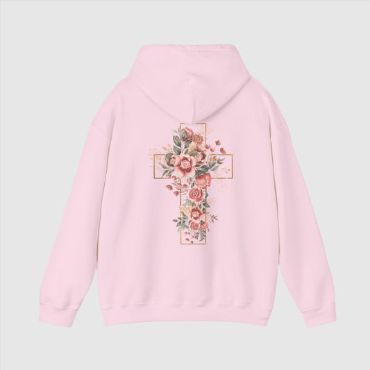 Custom Unisex Blooming Flower Cross Heavy Blend Hoodie | PERSONALIZED - ChoreGirl