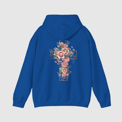 Custom Unisex Blooming Flower Cross Heavy Blend Hoodie | PERSONALIZED - ChoreGirl