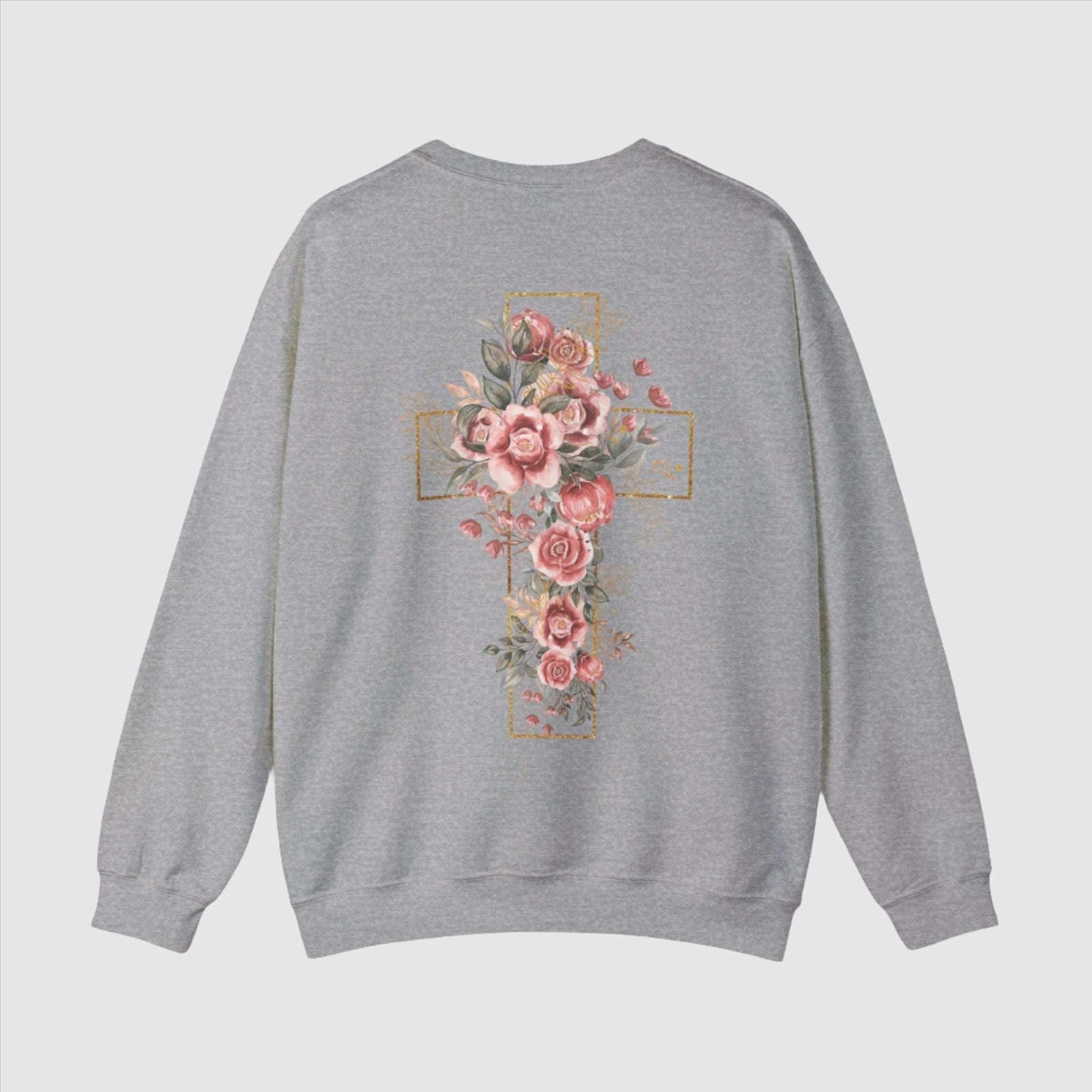 Custom Unisex Blooming Flower Cross Heavy Blend Crewneck Sweatshirt | PERSONALIZED - ChoreGirl