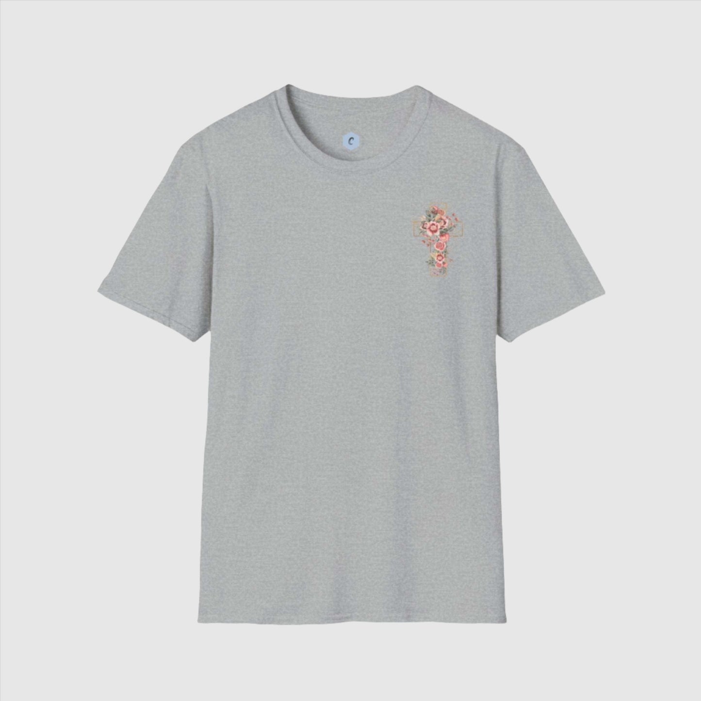 Custom Unisex Blooming Flower Cross Softstyle T-Shirt | PERSONALIZED - ChoreGirl
