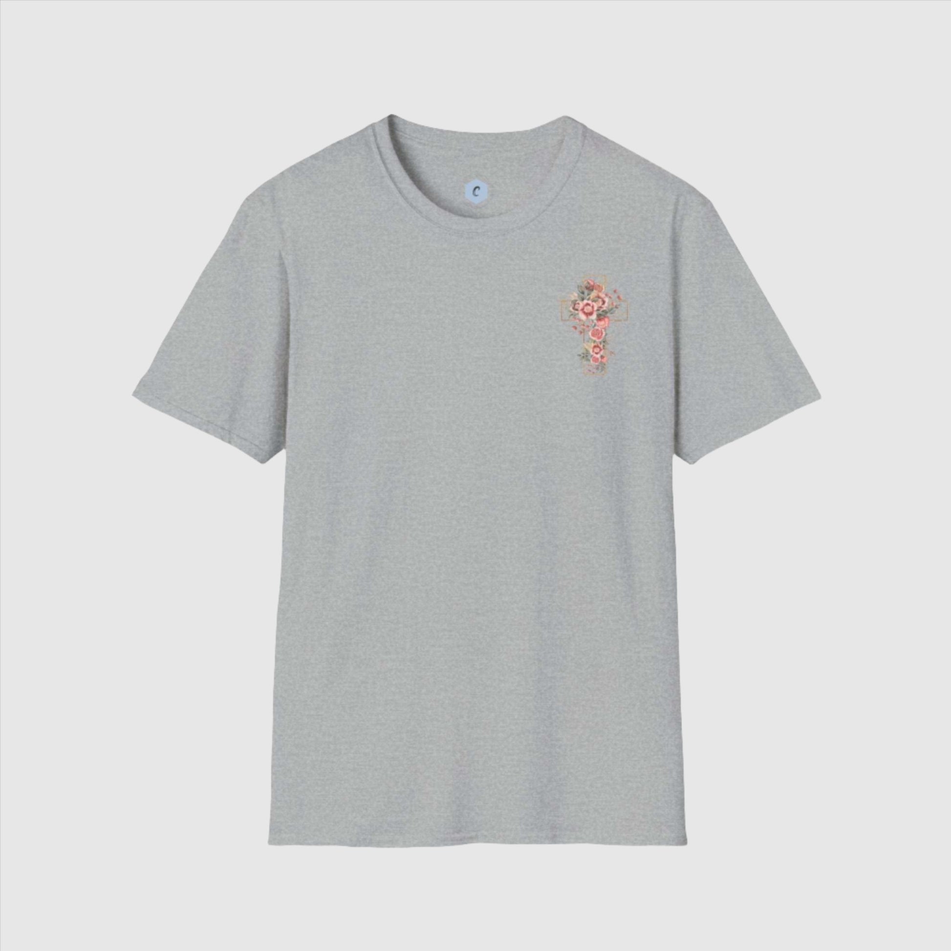 Custom Unisex Blooming Flower Cross Softstyle T-Shirt | PERSONALIZED - ChoreGirl
