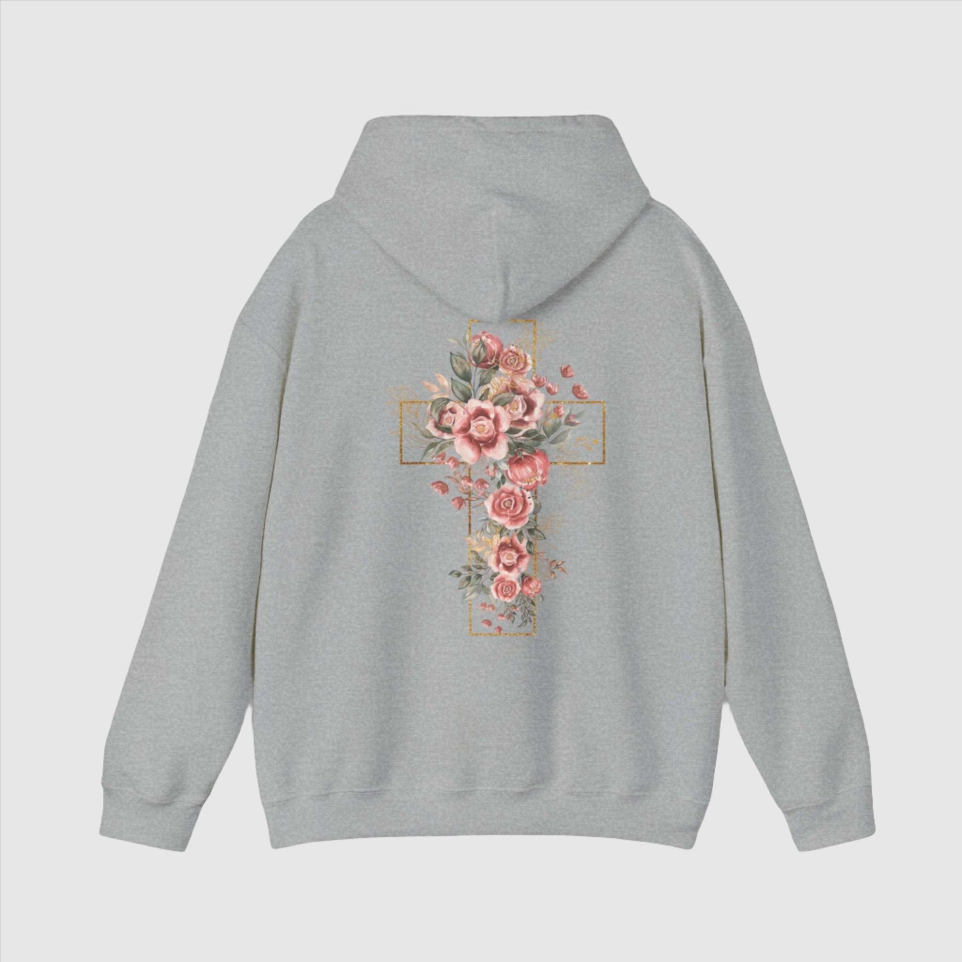Custom Unisex Blooming Flower Cross Heavy Blend Hoodie | PERSONALIZED - ChoreGirl