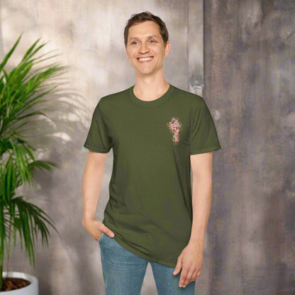 Custom Unisex Blooming Flower Cross Softstyle T-Shirt | PERSONALIZED - ChoreGirl