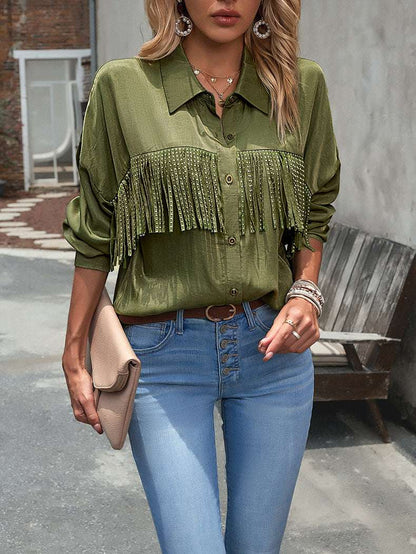 Women's Cowboy Western Style Long Sleeve Button-Up Shirt - ChoreGirl