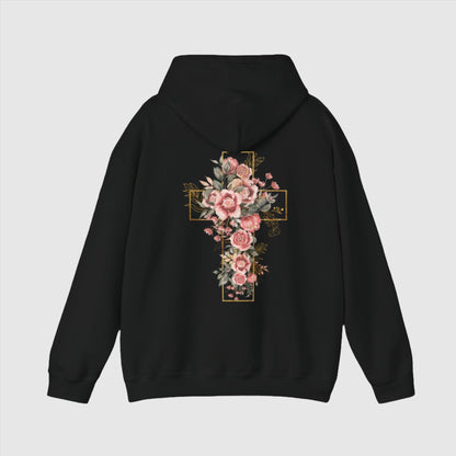 Custom Unisex Blooming Flower Cross Heavy Blend Hoodie | PERSONALIZED - ChoreGirl