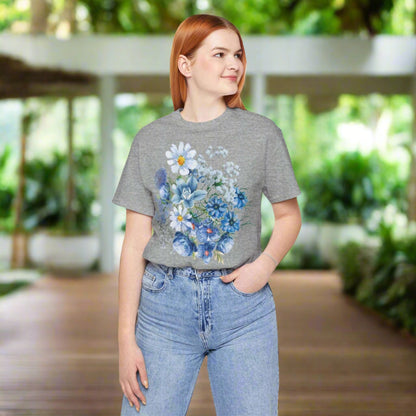 Custom Unisex Vintage Gardening Style Blue Flower Jersey Short Sleeve Tee | PERSONALIZED - ChoreGirl